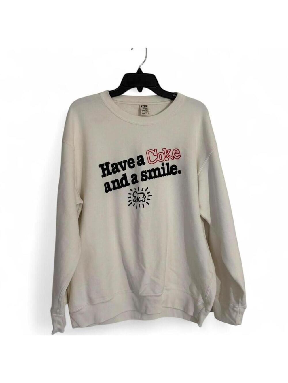 Men's Uniqlo Keith Haring X Coca-Cola collaboration sweatshirt Cream XL
